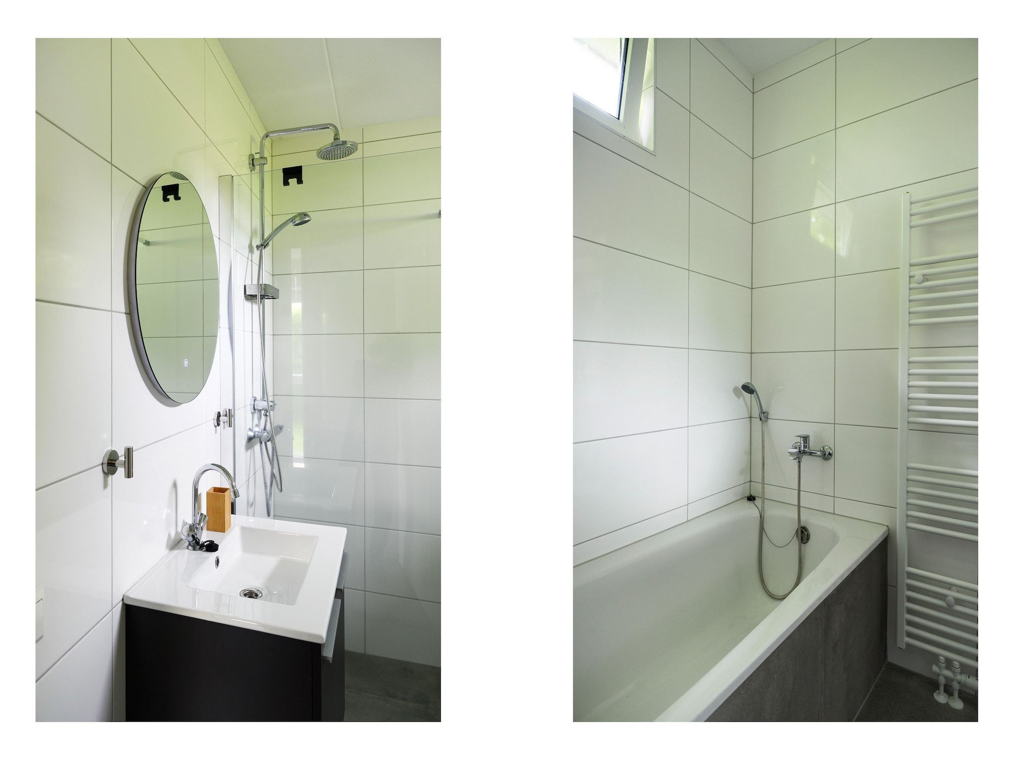 De badkamer van 8 pers Westerwolde Prestige Welness met buitenspa in Vlagtwedde