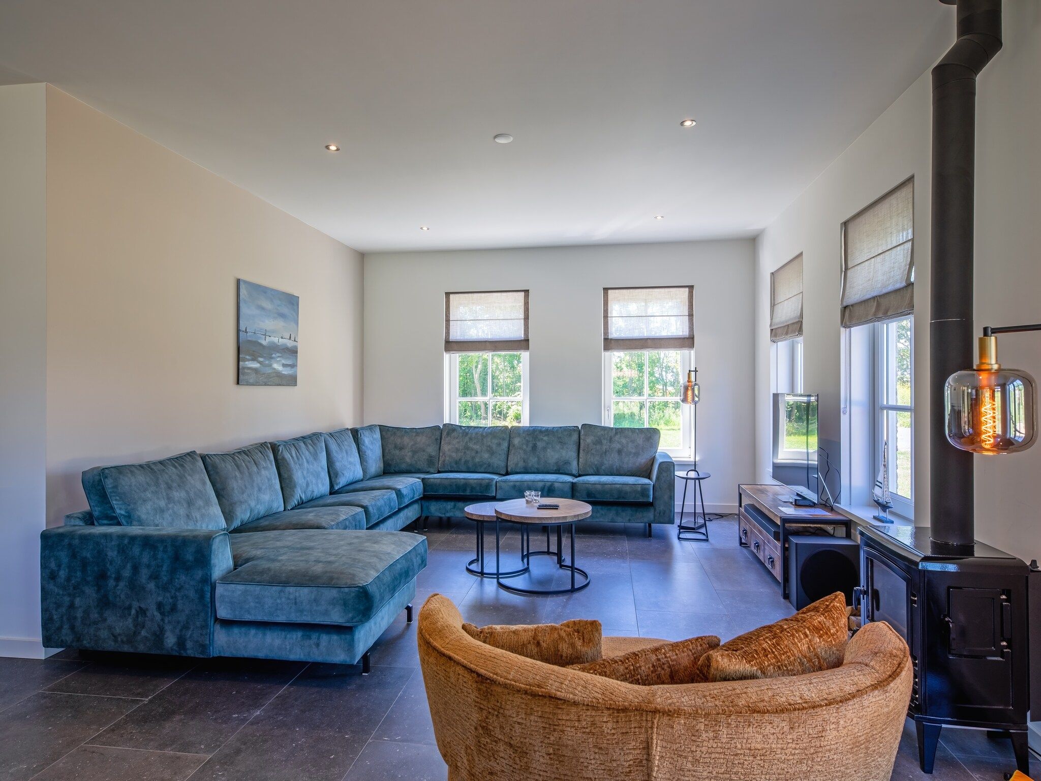 De woonkamer van Familievilla Nieuw-Zeeland in Oosterend