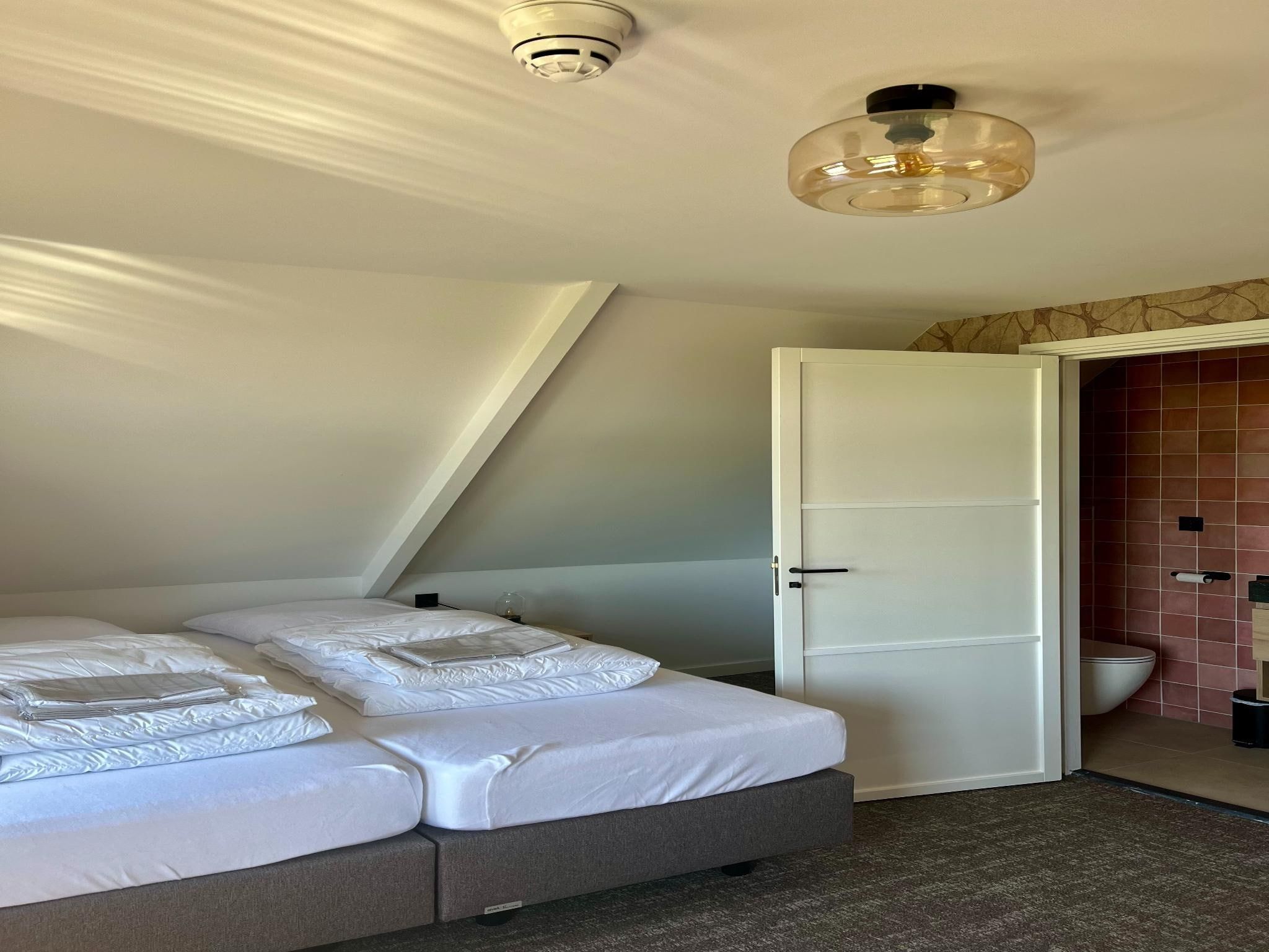 Een slaapkamer van Groepsaccommodatie voor 20 personen + 5 Tiny Greenhouses voor 2 tot 4 personen in Scherpenzeel (FR)