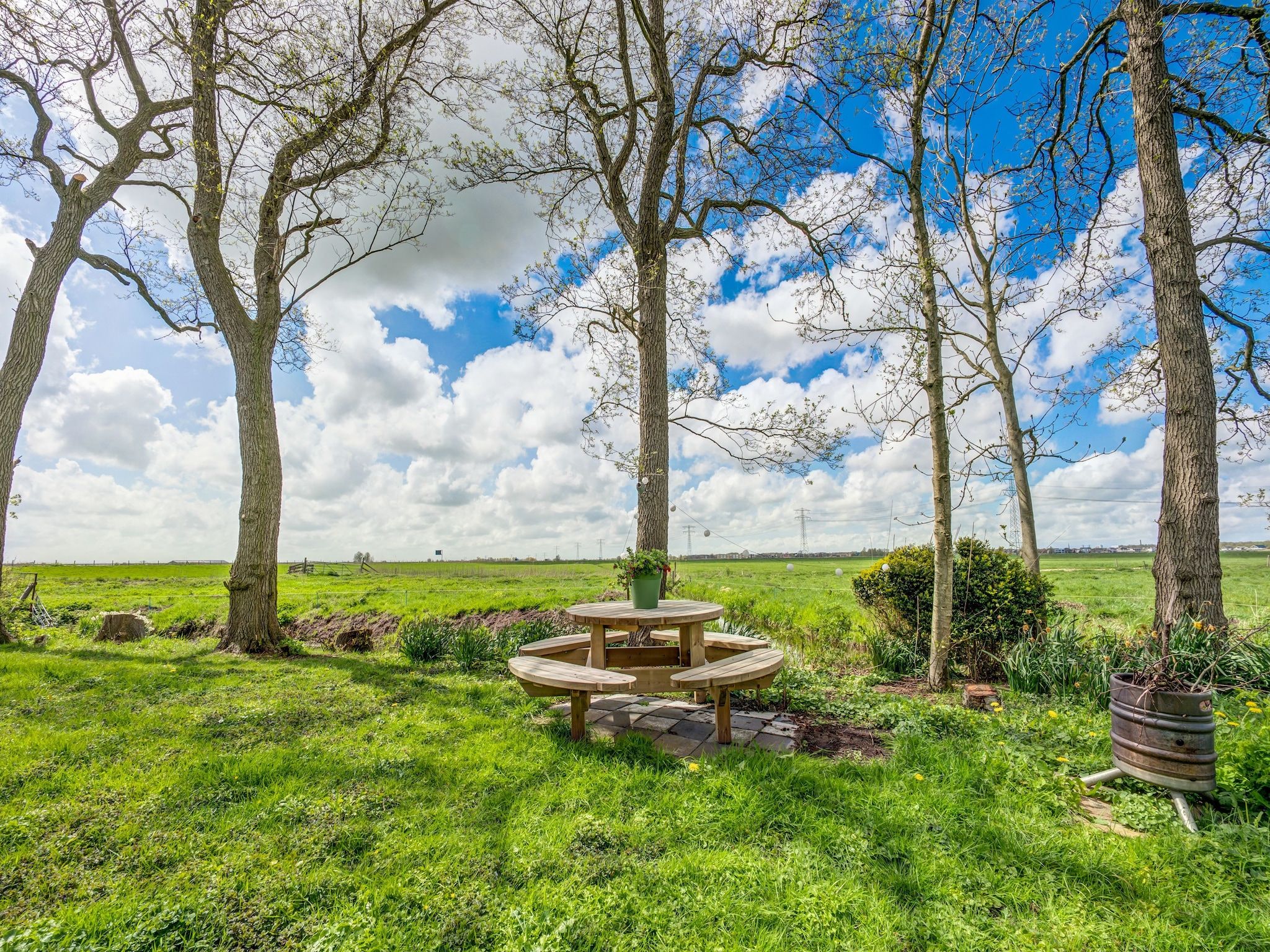 De tuin van Gezellige Boerderij met chalet in Friesland in Suwald