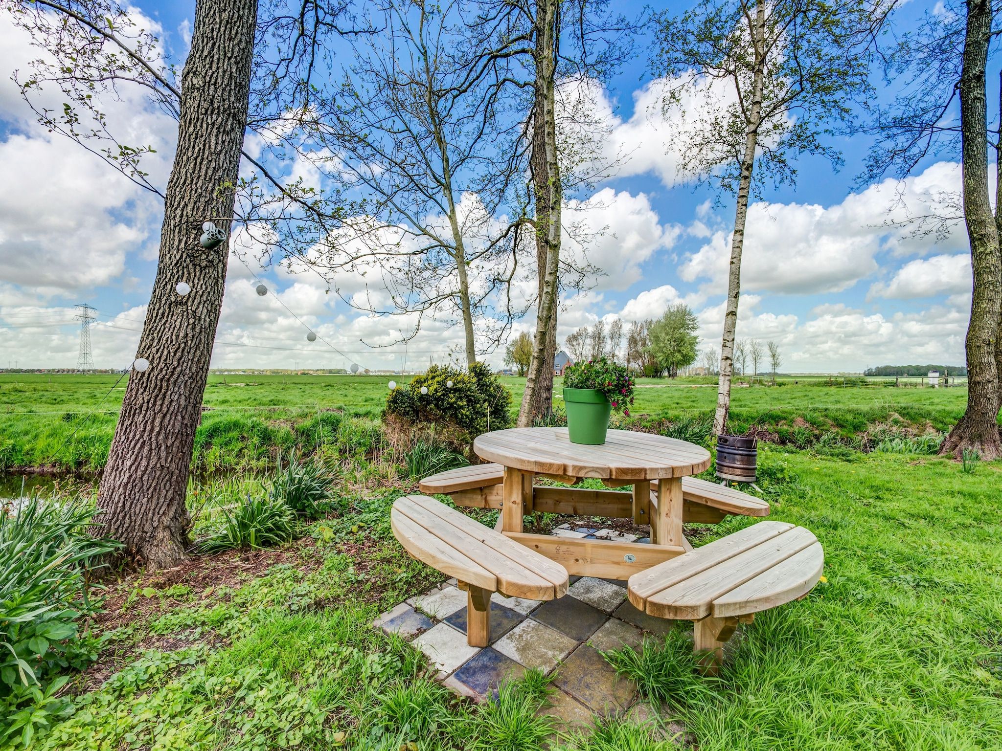 De tuin van Gezellige Boerderij met chalet in Friesland in Suwald